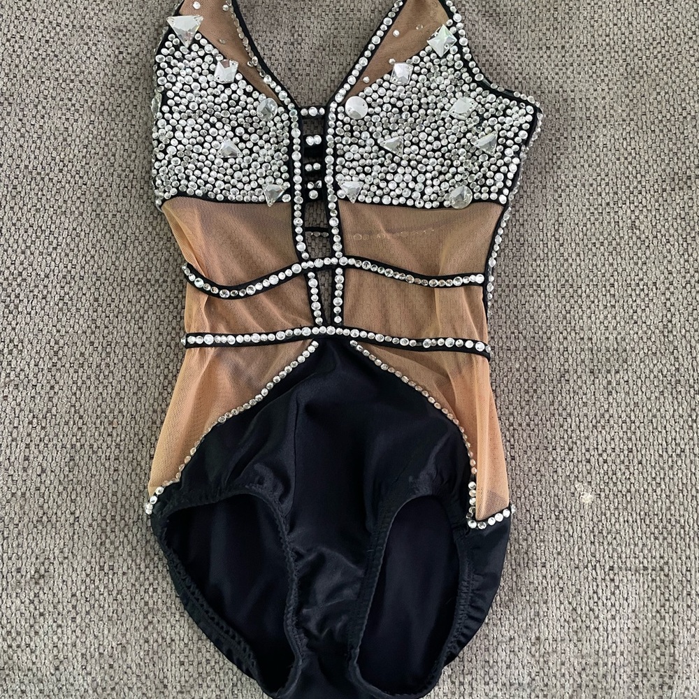 Black and Nude Rhinestone Bodysuit